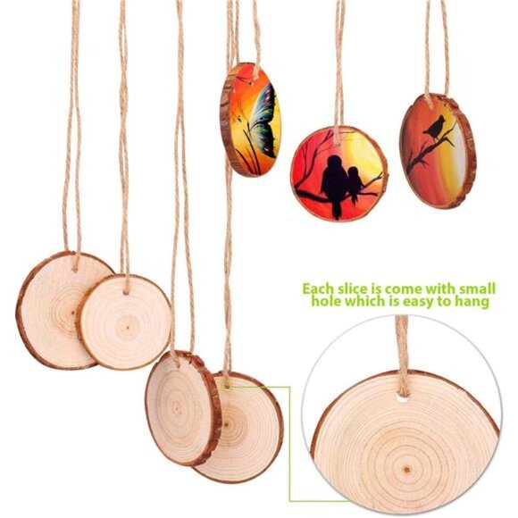 Wood Slices 25 Pcs 3.1-3.5 Inches Craft Wood Kit Unfinished Predrilled - Picture 3 of 7